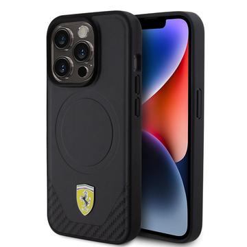 iPhone 15 Pro Ferrari Carbon Metal Logo Mag Case - Black