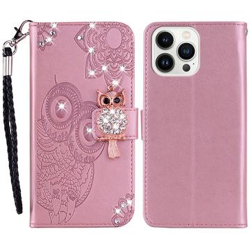 iPhone 15 Pro Owl Rhinestone Wallet Case