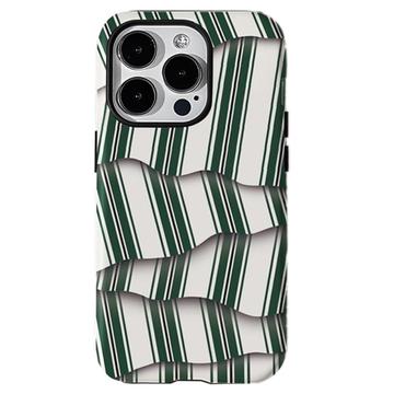 iPhone 15 Pro Stripes Detachable 2-in-1 Hybrid Case - Green / White