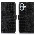 iPhone 16 Crocodile Series Wallet Leather Case with RFID - Black