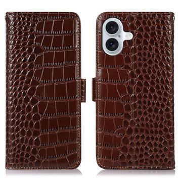 iPhone 16 Crocodile Series Wallet Leather Case with RFID - Brown