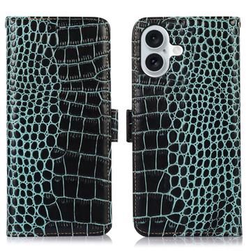 iPhone 16 Crocodile Series Wallet Leather Case with RFID - Green