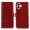 iPhone 16 Crocodile Series Wallet Leather Case with RFID - Red