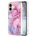 iPhone 16 Marble Pattern Electroplated IMD TPU Case - Blue / Pink