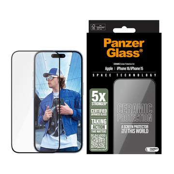 iPhone 16/15 PanzerGlass Ceramic Protection Ultra-Wide Fit EasyAligner Screen Protector - 9H - Black Edge