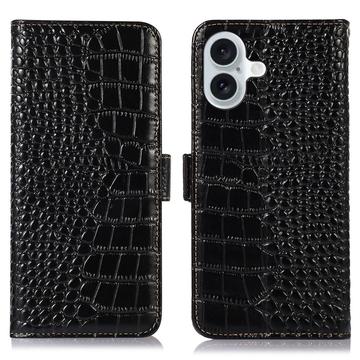 iPhone 16 Plus Crocodile Series Wallet Leather Case with RFID - Black