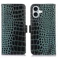 iPhone 16 Plus Crocodile Series Wallet Leather Case with RFID - Green