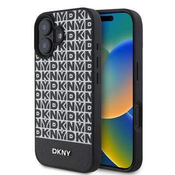 iPhone 16 Plus DKNY Repeat Pattern Bottom Stripe Case - MagSafe Compatible - Black