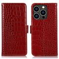 iPhone 16 Pro Crocodile Series Wallet Leather Case with RFID - Red