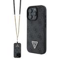 iPhone 16 Pro Guess 4G Strass Triangle Metal Logo Case with Crossbody Strap - Black