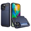 iPhone 16 Pro Hybrid Case with Slide Card Holder - Dark Blue