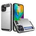 iPhone 16 Pro Hybrid Case with Slide Card Holder - Silver