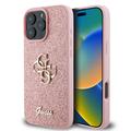 iPhone 16 Pro Max Guess Fixed Glitter 4G Metal Logo Case - Pink