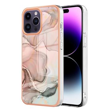 iPhone 16 Pro Max Marble Pattern Electroplated IMD TPU Case - Pink