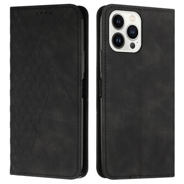 iPhone 16 Pro Max Rhombus Pattern Wallet Case with Magnetic Closure